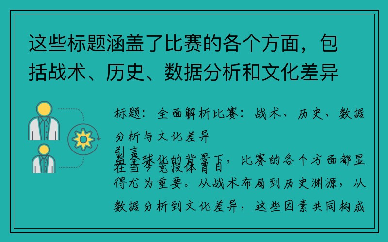 这些标题涵盖了比赛的各个方面，包括战术、历史、数据分析和文化差异等，希望能对你有所帮助。